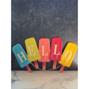 Decorative Hello Popsicle Shaped Metal Sign Home Decor USED